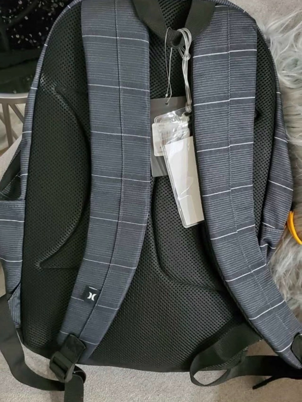 Hurley 15” Gray Striped Backpack - Black/Gray w/Back -to-school supplies…